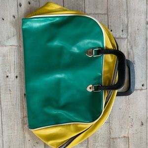 VINTAGE GREEN AND YELLOW BOWLING BAG